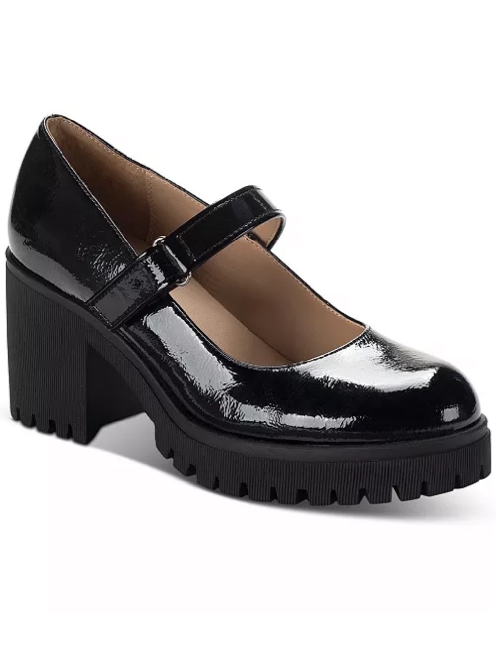 Sun + Stone Black Patent Mary Jane Chunky Heel